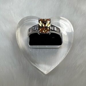 925 Sterling Silver Square Citrine and Clear CZ Ring